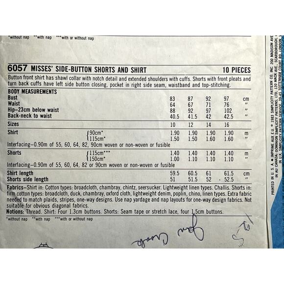 Simplicity 6057 Sewing pattern blouse shorts 1980s size 12 14 - Picture 5 of 6